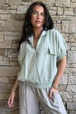 Basso Button Drape Cap Sleeve Shirt Soft Sage